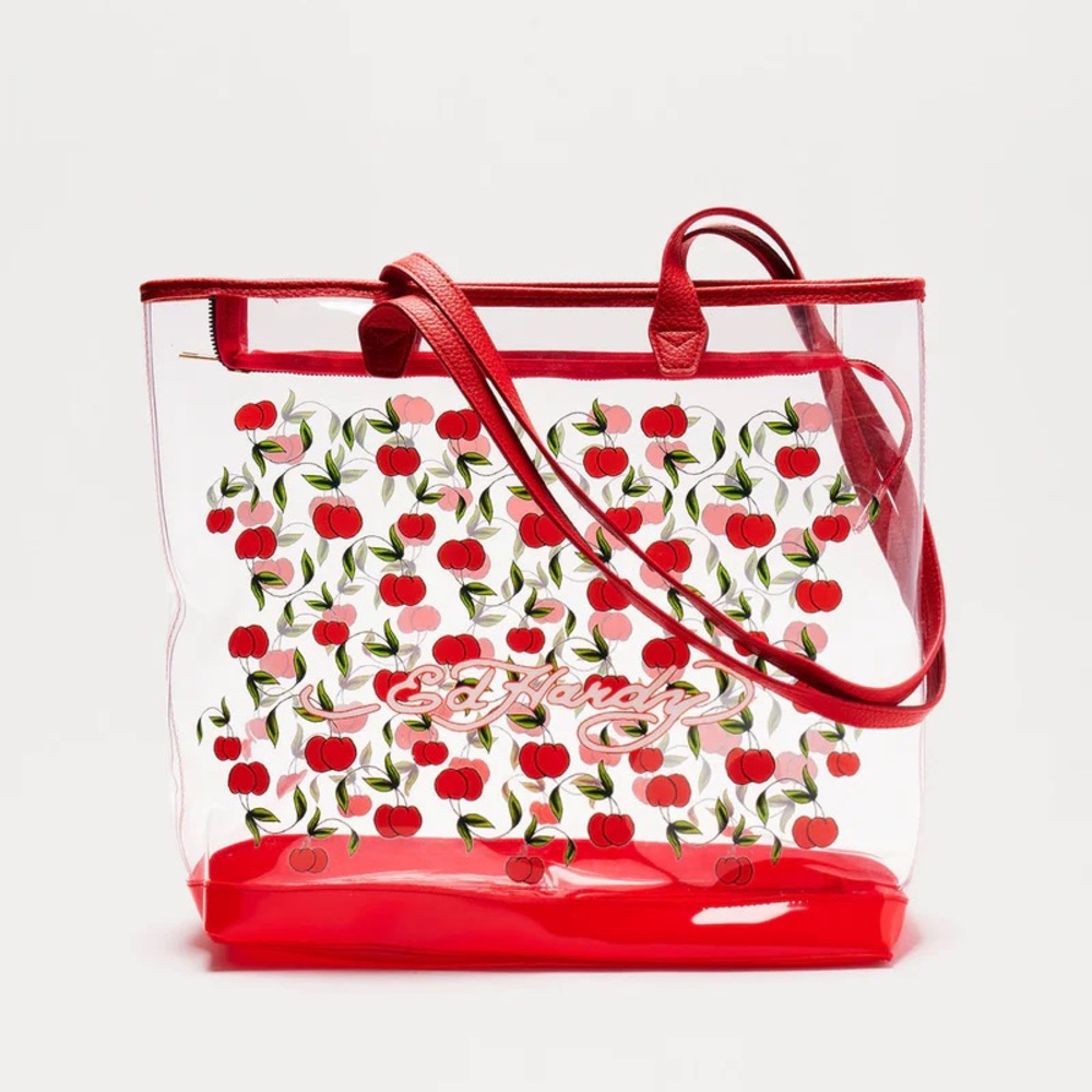 Ed Hardy Red Floral Tote Bag with Vibrant Design